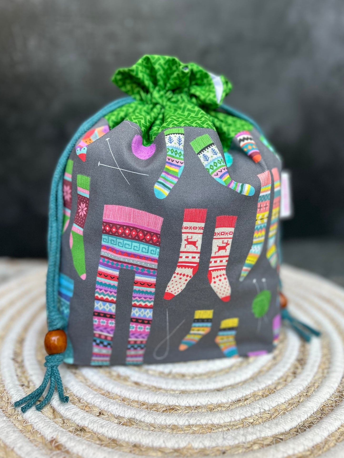 Knitted Socks - Drawstring Project Bag