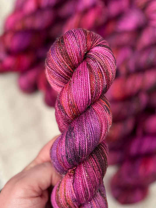 Bougainvillea - Iridescent Sparkle Sock 100g skein